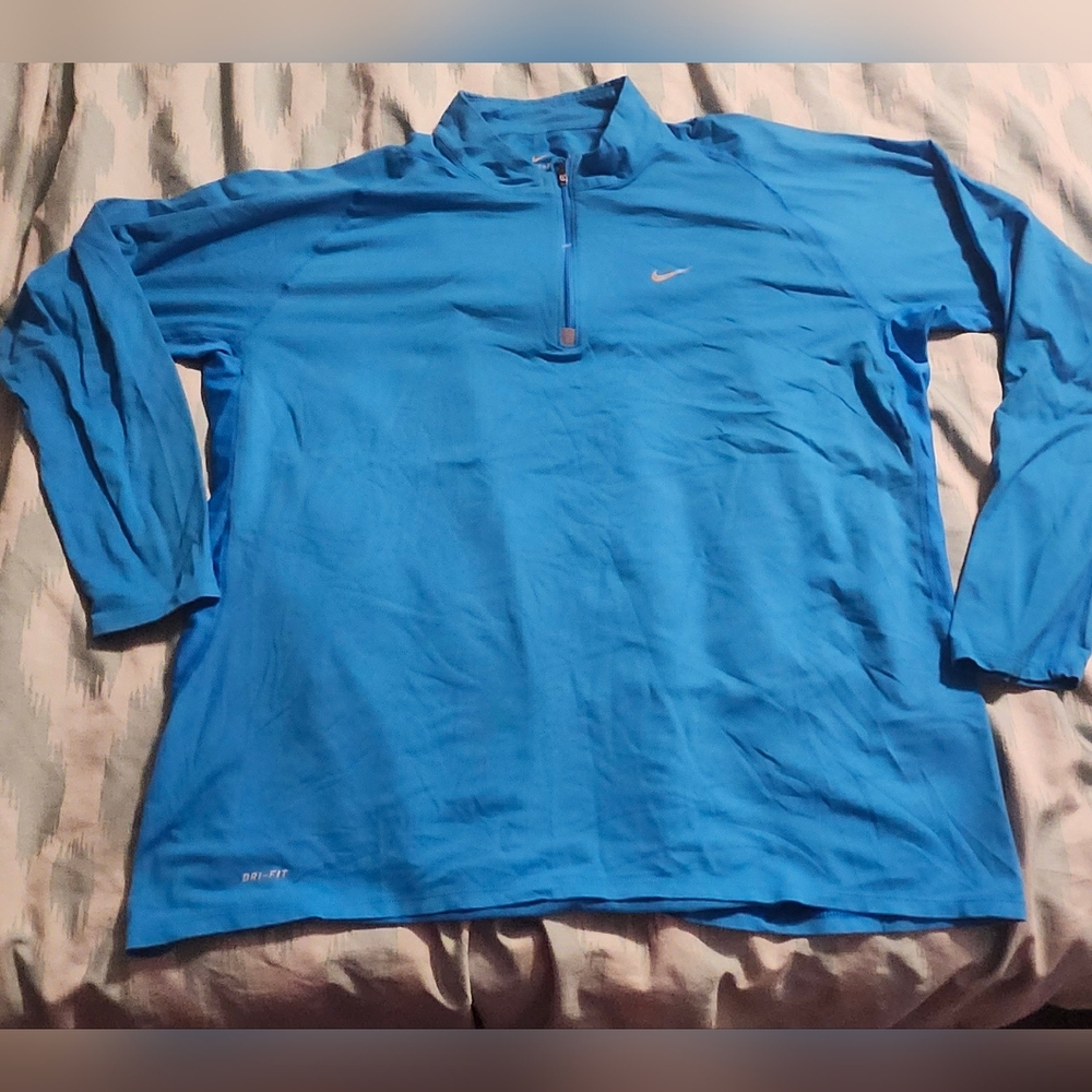 Nike Dri Fit Blue Teal 1/4 Zip Up Pullover Athletic Lightweight‎  Men's Size 2XL